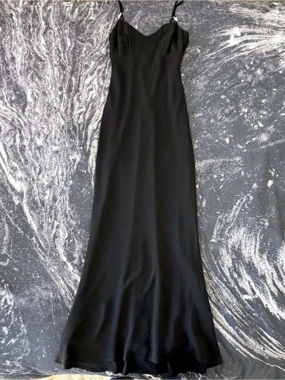 Vintage  Lauren Ralph Lauren Fitted Black Maxi Evening Dress Sz 6 - Embellished